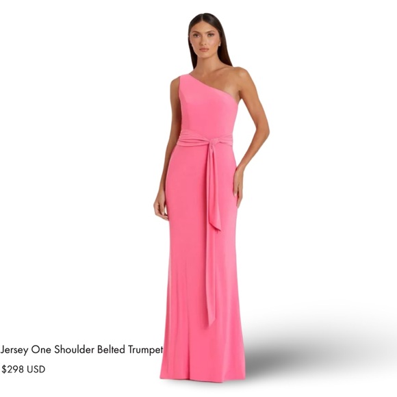 Mac Duggal 26581 Jersey One Shoulder Belted Trumpet Gown Pink, Size 4 - Picture 1 of 3